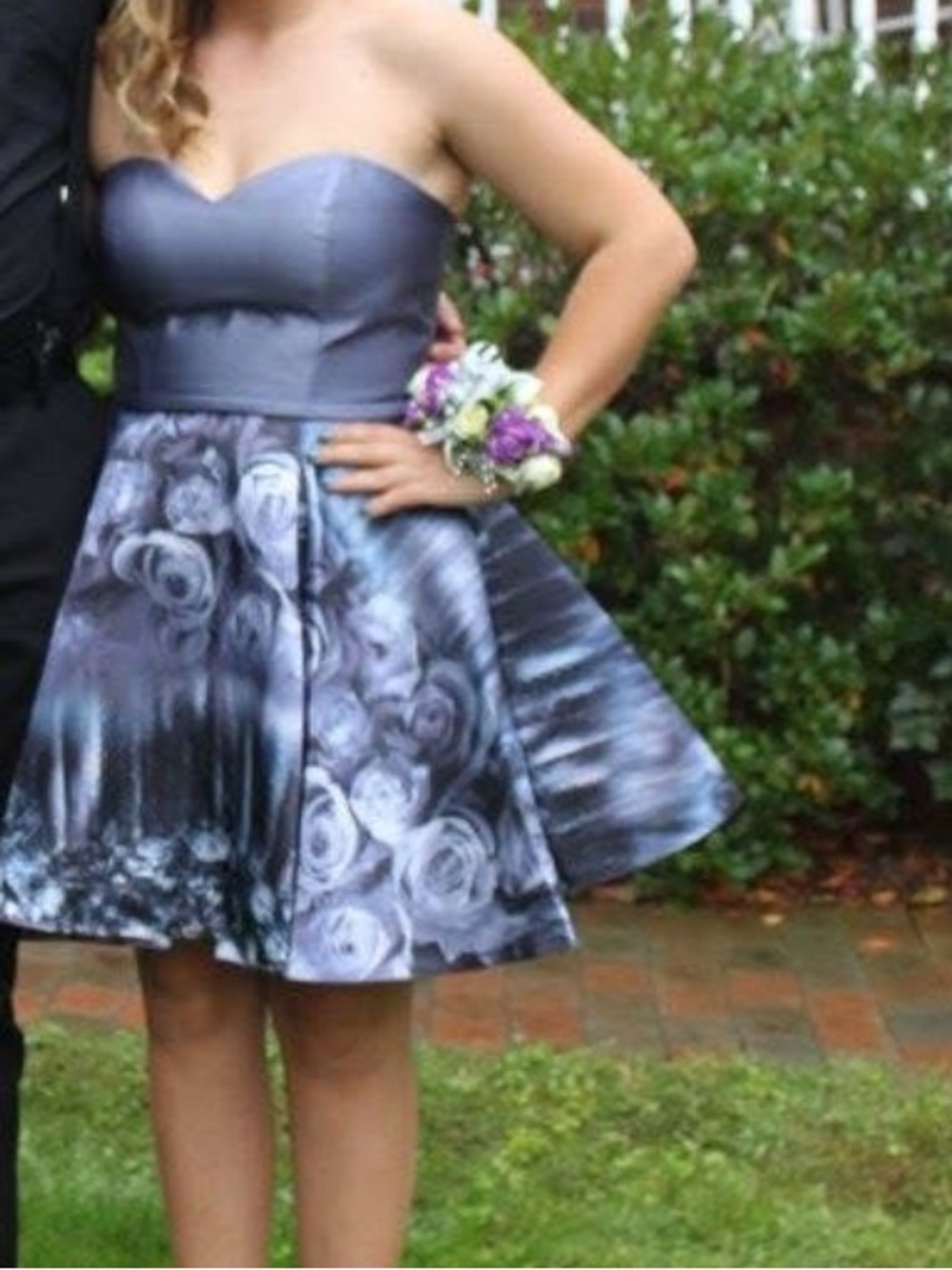 Homecoming Dress - Lavender Gray Floral Satin Fit & Flare